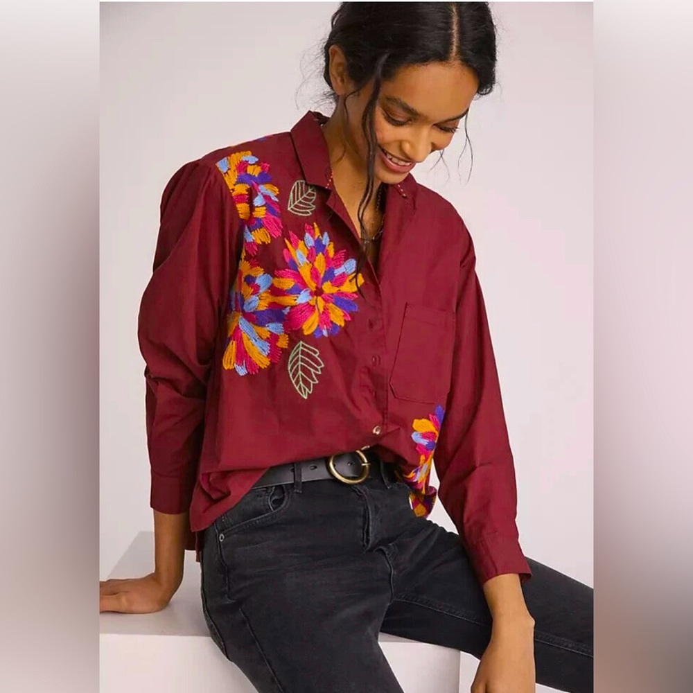 Anthropologie Embroidered Blouse by Maeve